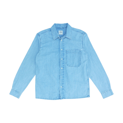 Blue Solid Long Sleeve Button Down