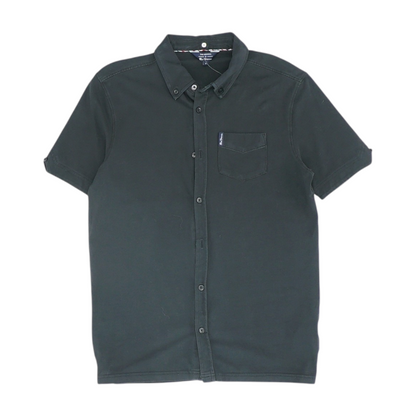 Black Solid Short Sleeve Button Down