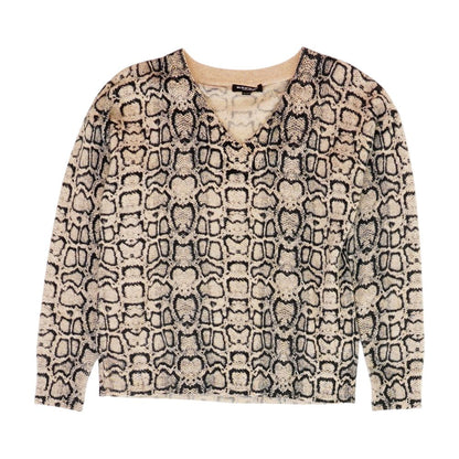 Beige Animal Print V-Neck Sweater