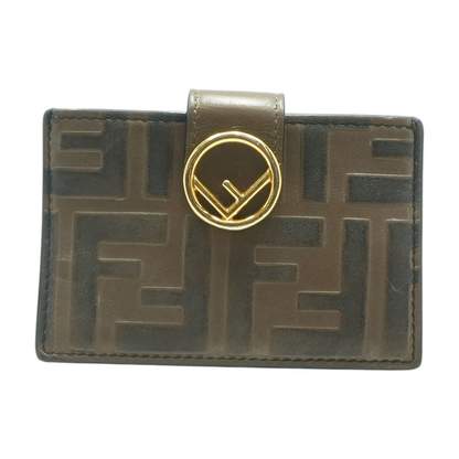 Brown/Black FF Embossed Leather Gusseted Card Holder