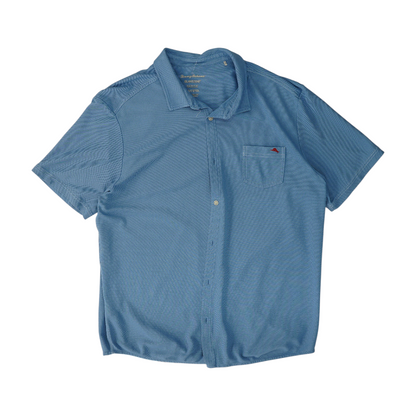 Blue Solid Short Sleeve Button Down