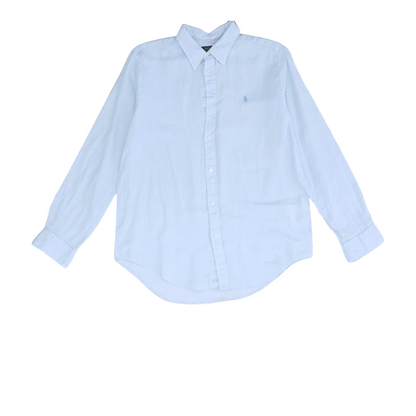 Blue Solid Long Sleeve Button Down