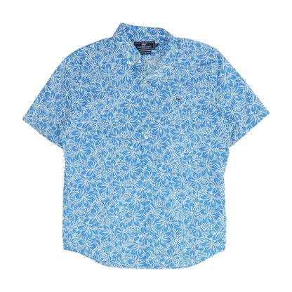 Blue Floral Short Sleeve Button Down