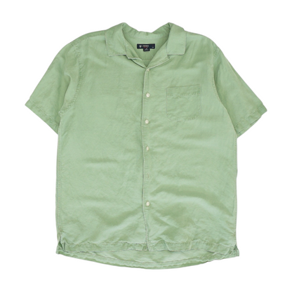 Green Solid Short Sleeve Button Down