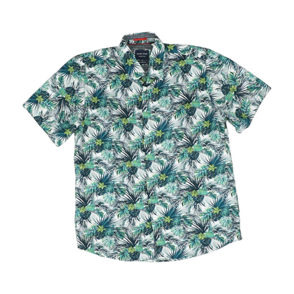 White Tropical Short Sleeve Button Down