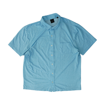 Blue Solid Short Sleeve Button Down