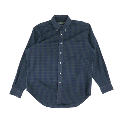 Navy Plaid Long Sleeve Button Down
