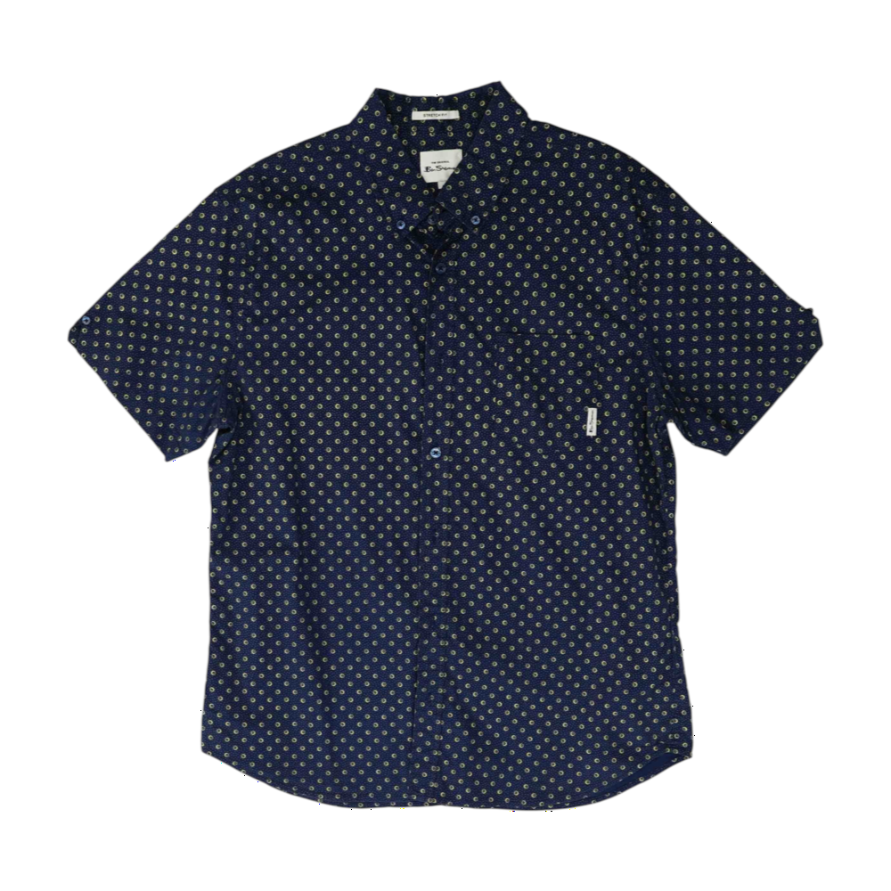 Navy Polka Dot Short Sleeve Button Down
