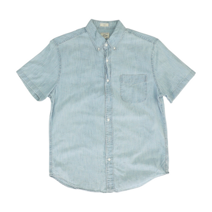 Blue Solid Short Sleeve Button Down