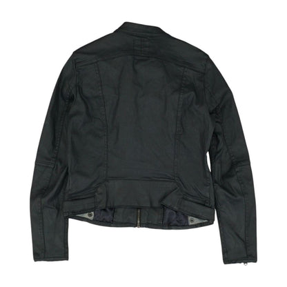 Black Solid Faux Leather Jacket