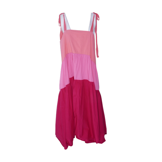 Pink Color Block Midi Dress