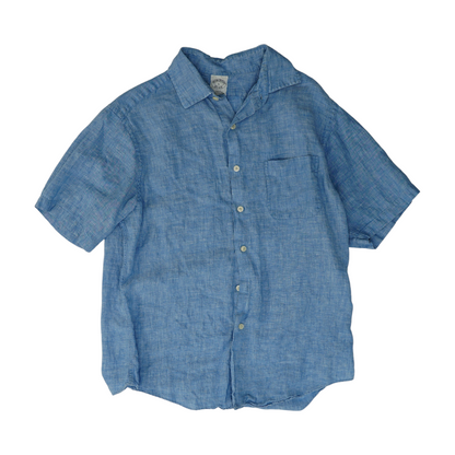Blue Solid Short Sleeve Button Down