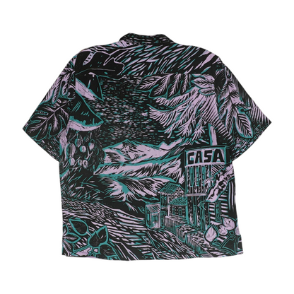 Black Tropical Short Sleeve Button Down