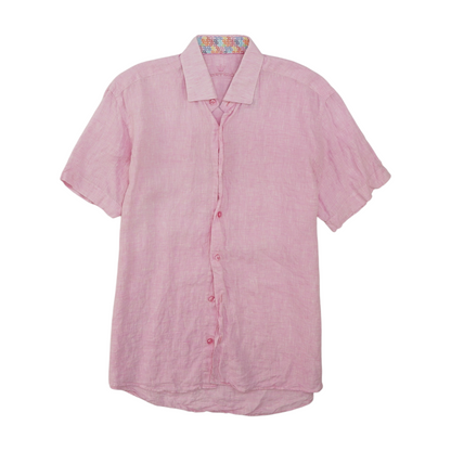 Pink Solid Short Sleeve Button Down