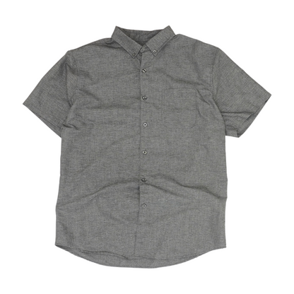 Gray Solid Short Sleeve Button Down