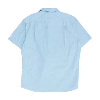 Blue Solid Short Sleeve Button Down