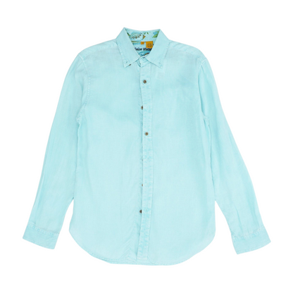 Green Solid Long Sleeve Button Down
