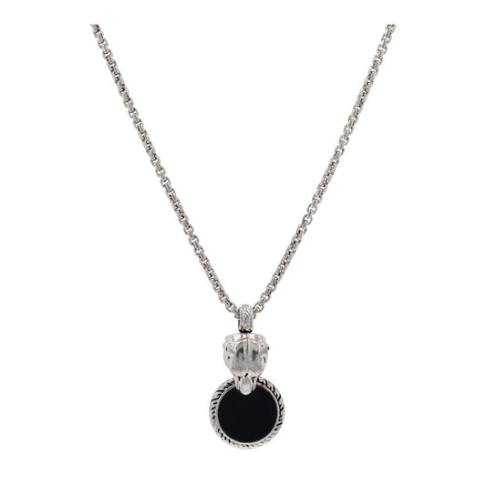 Sterling Silver Onyx And Black Diamond Accent Panther Pendant Necklace