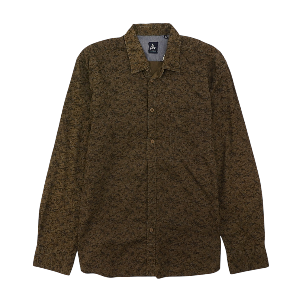 Brown Print Long Sleeve Button Down