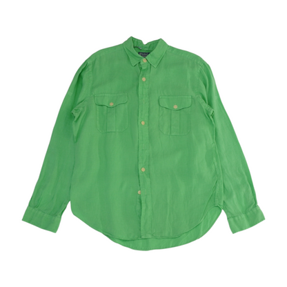 Green Solid Long Sleeve Button Down