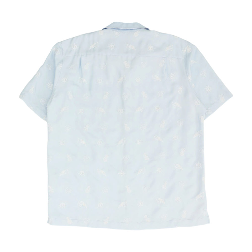 Blue Graphic Short Sleeve Button Down