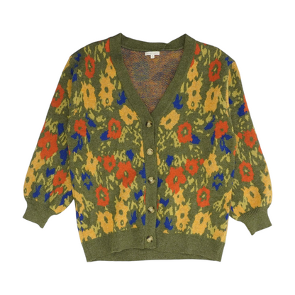 Green Floral Cardigan Sweater