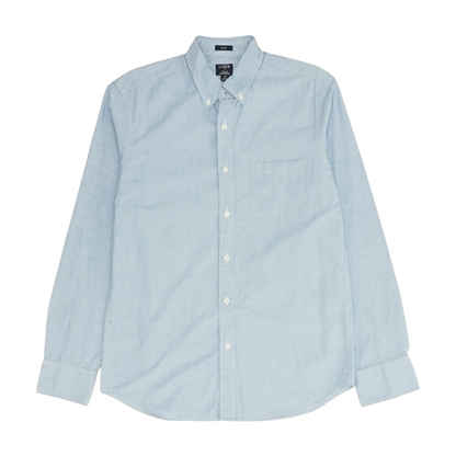 Blue Solid Long Sleeve Button Down