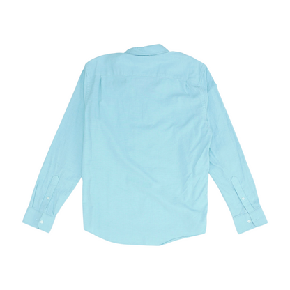 Blue Solid Long Sleeve Button Down