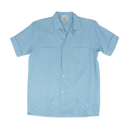 Blue Solid Short Sleeve Button Down