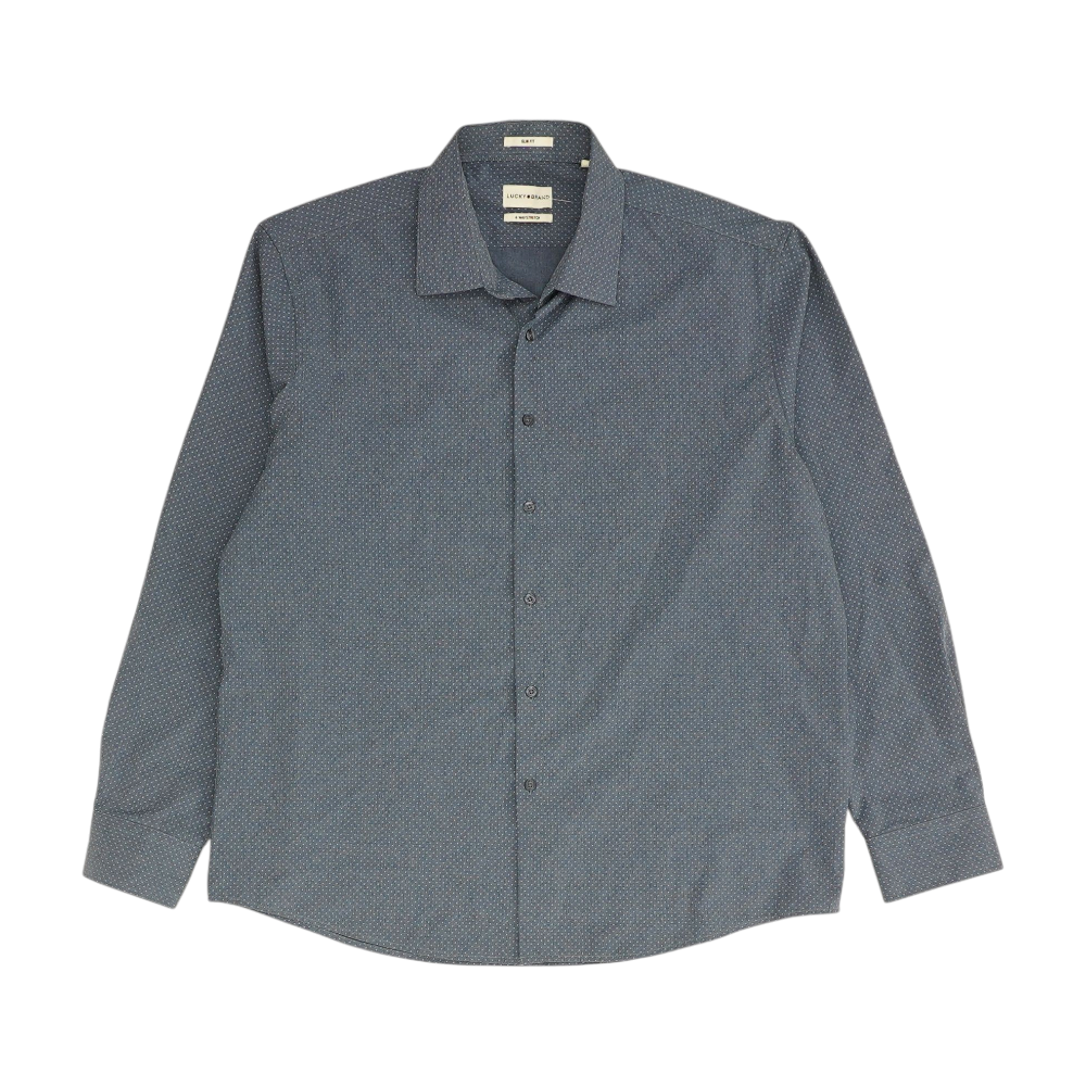 Blue Solid Long Sleeve Button Down