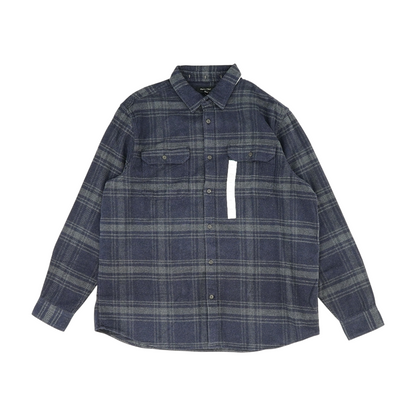 Navy Tall Plaid Flannel Button Down