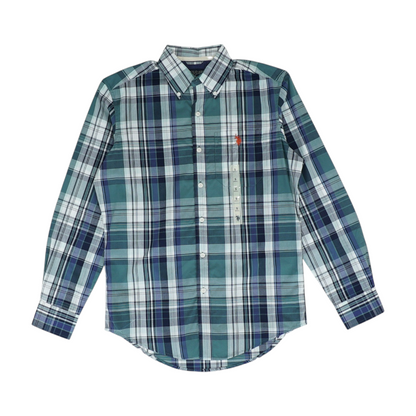 Green Plaid Long Sleeve Button Down