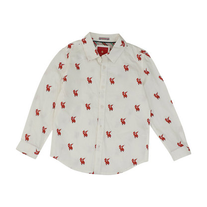 White Print Long Sleeve Button Down