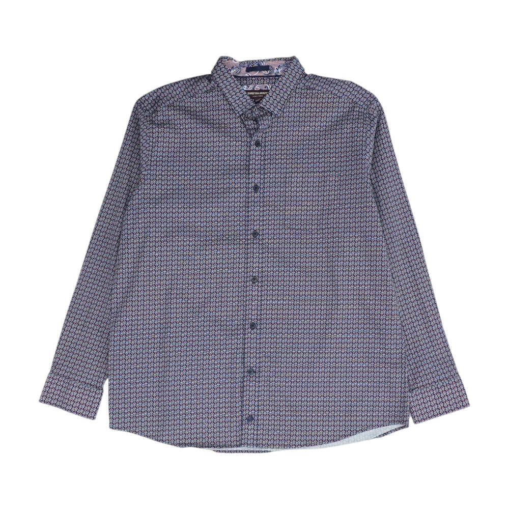Navy Abstract Long Sleeve Button Down