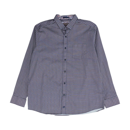 Navy Abstract Long Sleeve Button Down
