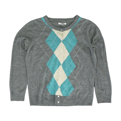 Gray Argyle Cardigan Sweater