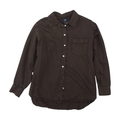 Brown Solid Long Sleeve Button Down