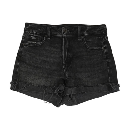 Black Solid Denim Shorts