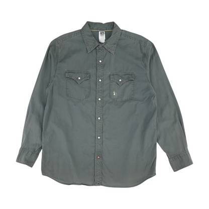 Gray Solid Long Sleeve Button Down