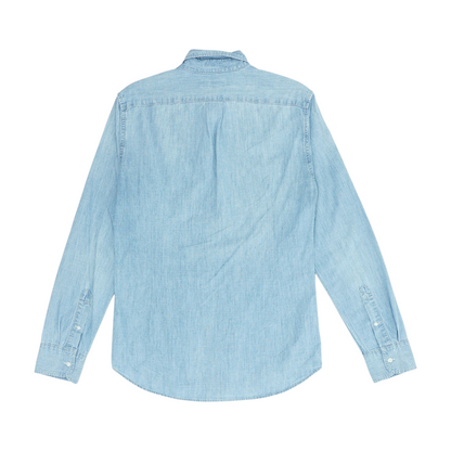 Blue Solid Long Sleeve Button Down