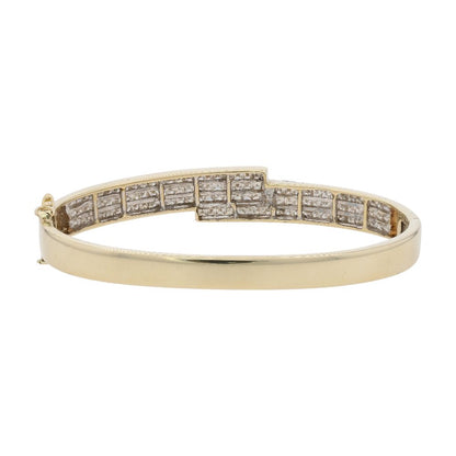 7 Ct 14K Gold Tension Set Princess Cut Diamond Hinged Bangle Bracelet