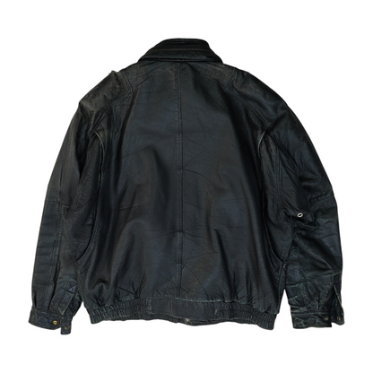 Vintage Black Solid Leather Jacket
