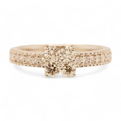 Platinum Round Diamond Clover Cluster With Accented Shank Band
