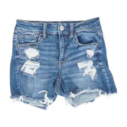 Blue Solid Denim Shorts