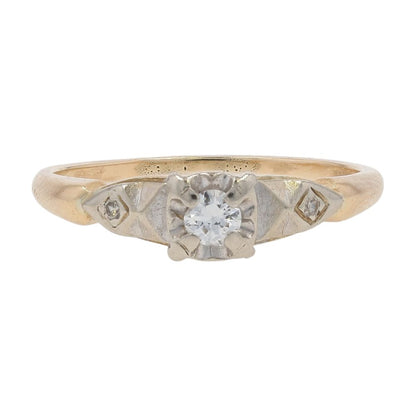 1/10 Ct 14K Two Tone Gold Diamond Vintage Engagement Ring
