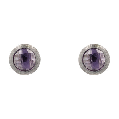 2 Ct 14K White Gold Brushed Bezel Set Rose Cut Amethyst Stud Earrings