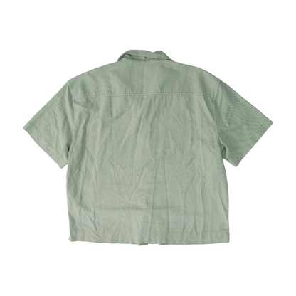 Green Solid Short Sleeve Button Down