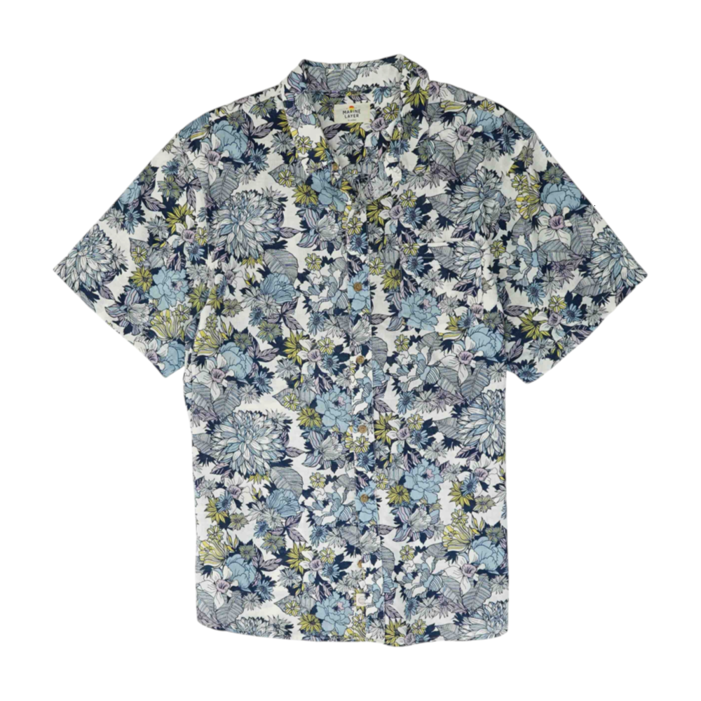 White Floral Short Sleeve Button Down