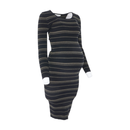 Black Maternity Striped Midi Dress