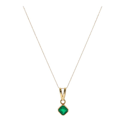 14K Gold Square Green Stone Pendant Necklace